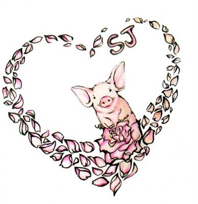  to design a pink pig tattoo for her,include pig ,rose and heart-shaped.
