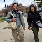 Bay Area natives, Amos and Rae walk to the screening location at UMD in the nippy air.