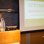 Professor Shelly Hawks introduces Autumn Gem to the assembled students and faculty at Boston University.