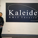 Rae in front of the Kaleide Theatre entrance.