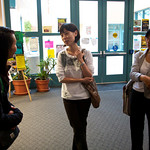 Rae talks with grad students at UCSB.